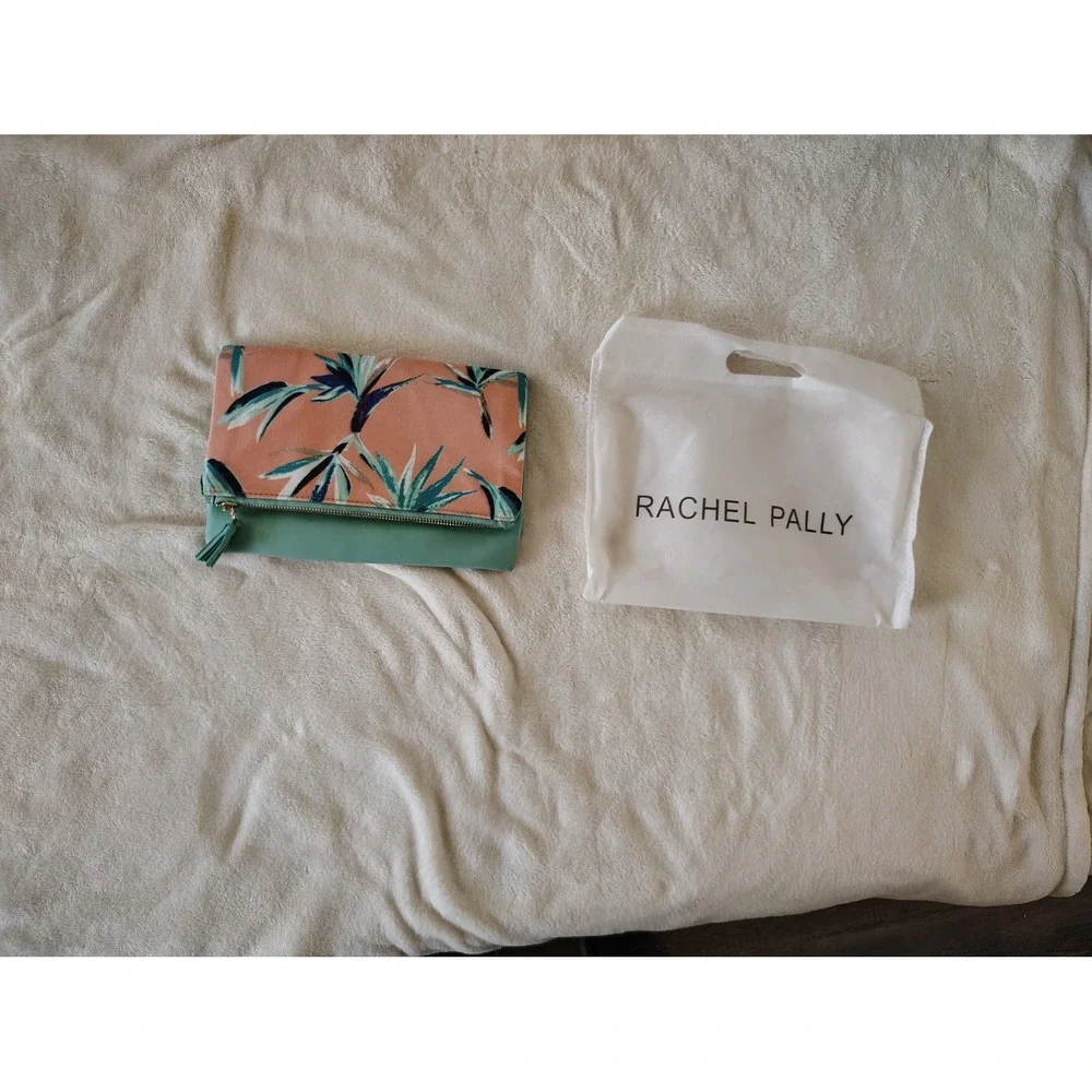 Rachel Pally Tropical Floral Foldover Clutch Mint‎ Green Peach Bird of Paradise